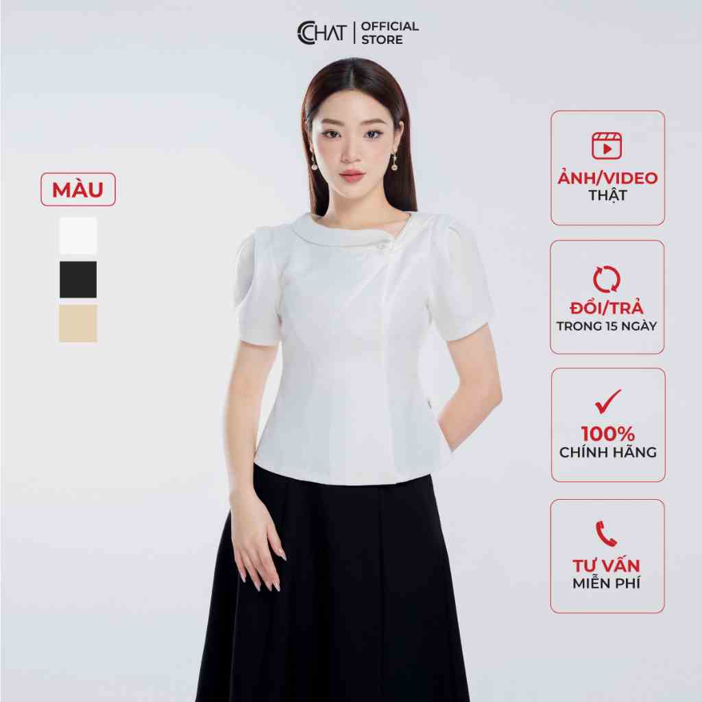 Áo Kiểu Nữ 𝐂𝐂𝐇𝐀𝐓 Dáng Peplum Xếp Ngực Chất Tuytsi Cao Cấp Mềm Mịn 53ANS2005PT