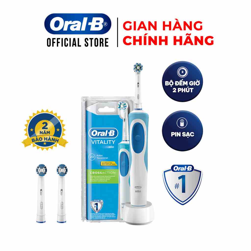 COMBO Bàn chải đánh răng điện Oral-B Vitality CrossAction Blue D12.513 và 2 Đầu bàn chải Oral-B Precision Clean