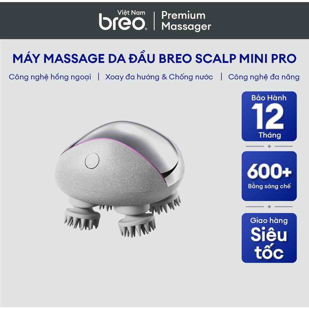 Máy Massage da đầu BREO Scalp Mini Pro màu bạc có đế sạc | Giảm đau nhức | Tăng cường lưu thông máu | Chống nước |