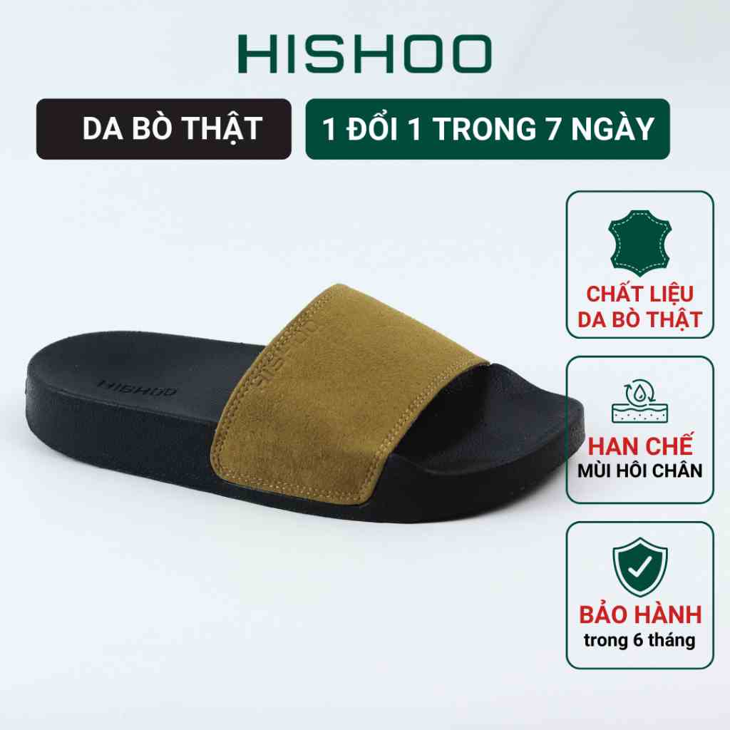 Dép quai ngang slipper Xanh lá da lộn cao cấp nam, nữ  HISHOO siêu nhẹ da bò thật thời trang size 36 - 45 U333