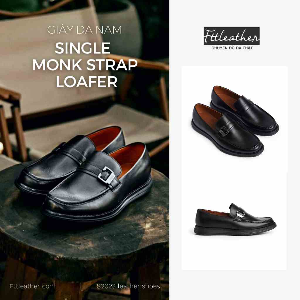 Giày lười da nam đế siêu nhẹ Single Monk strap Loafer phối một đai khóa FTT Leather