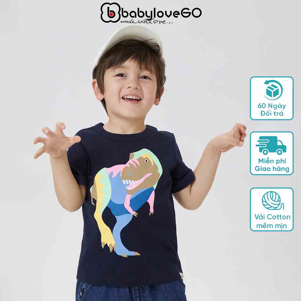 Áo thun ngắn tay bé trai BabyloveGO chất cotton in hình khủng long mẫu mới 2023