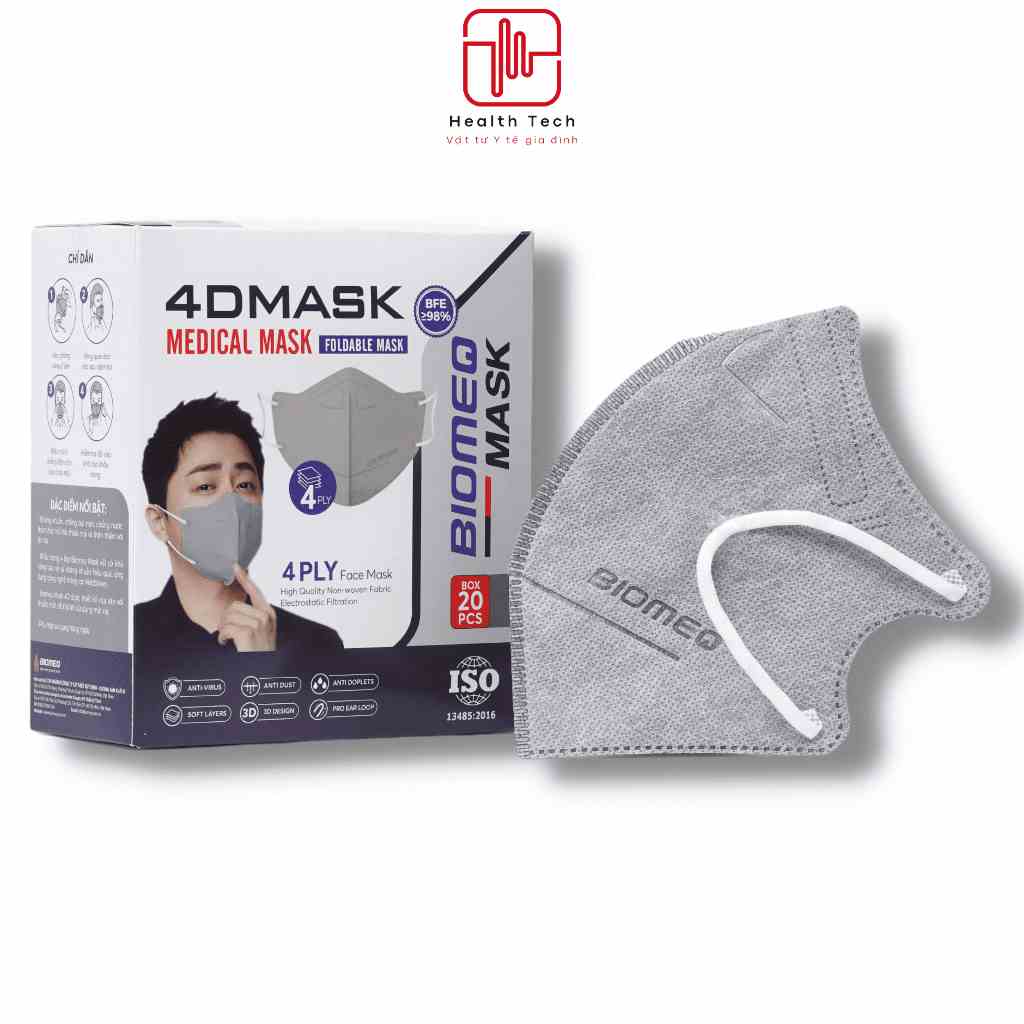 Hộp 20 cái Khẩu trang y tế BIOMEQ MASK 4D 4 lớp vải dệt và vi lọc siêu an toàn - Healthtech