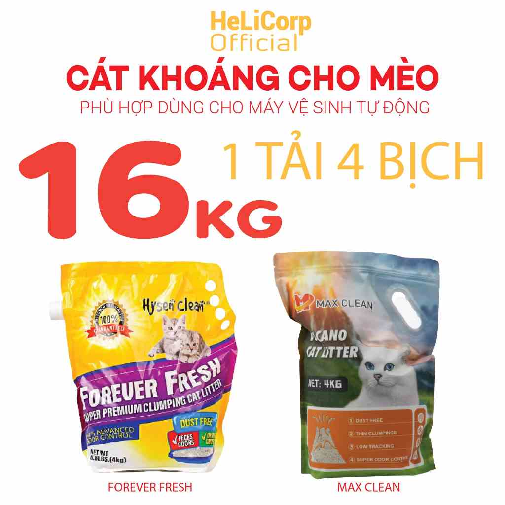 [1 Tải = 16KG] Cát Mèo Max Clean, Cát Khoáng Vệ Sinh Cho Mèo Cao Cấp Siêu Khử Mùi, Siêu Ít Bụi, Siêu Vón