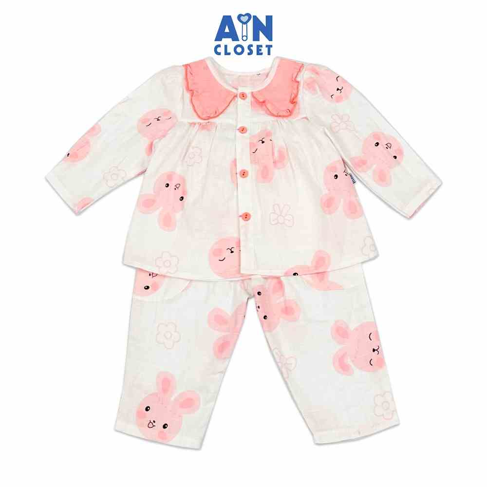 Bộ quần áo Dài bé gái họa tiết Thỏ Bunny Hồng nền trắng xô sợi tre - AICDBGAYEKTK - AIN Closet