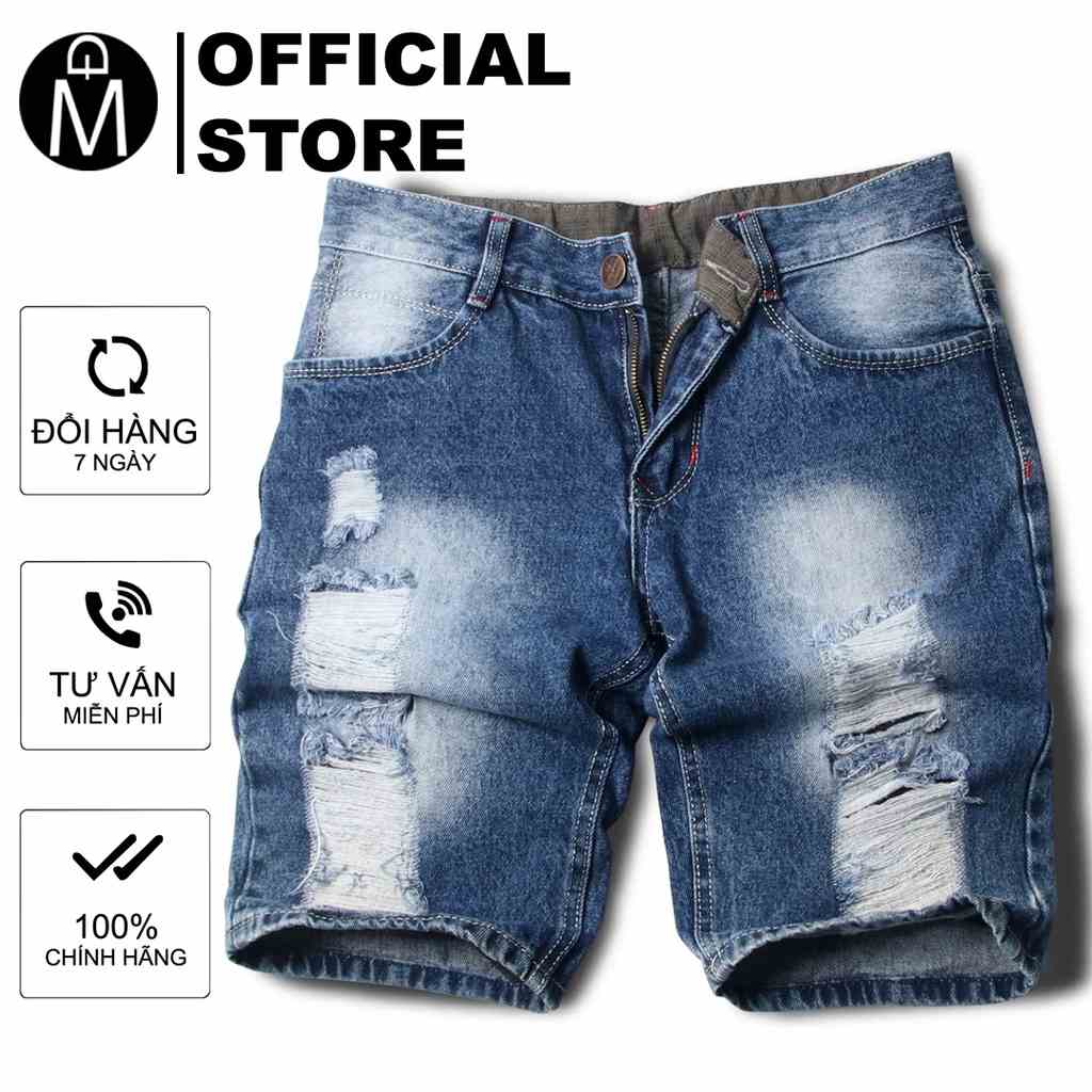 [Mã BMLTA35 giảm đến 35K đơn 99K] Quần short jeans nam xanh rách vải dày Q418 MĐ