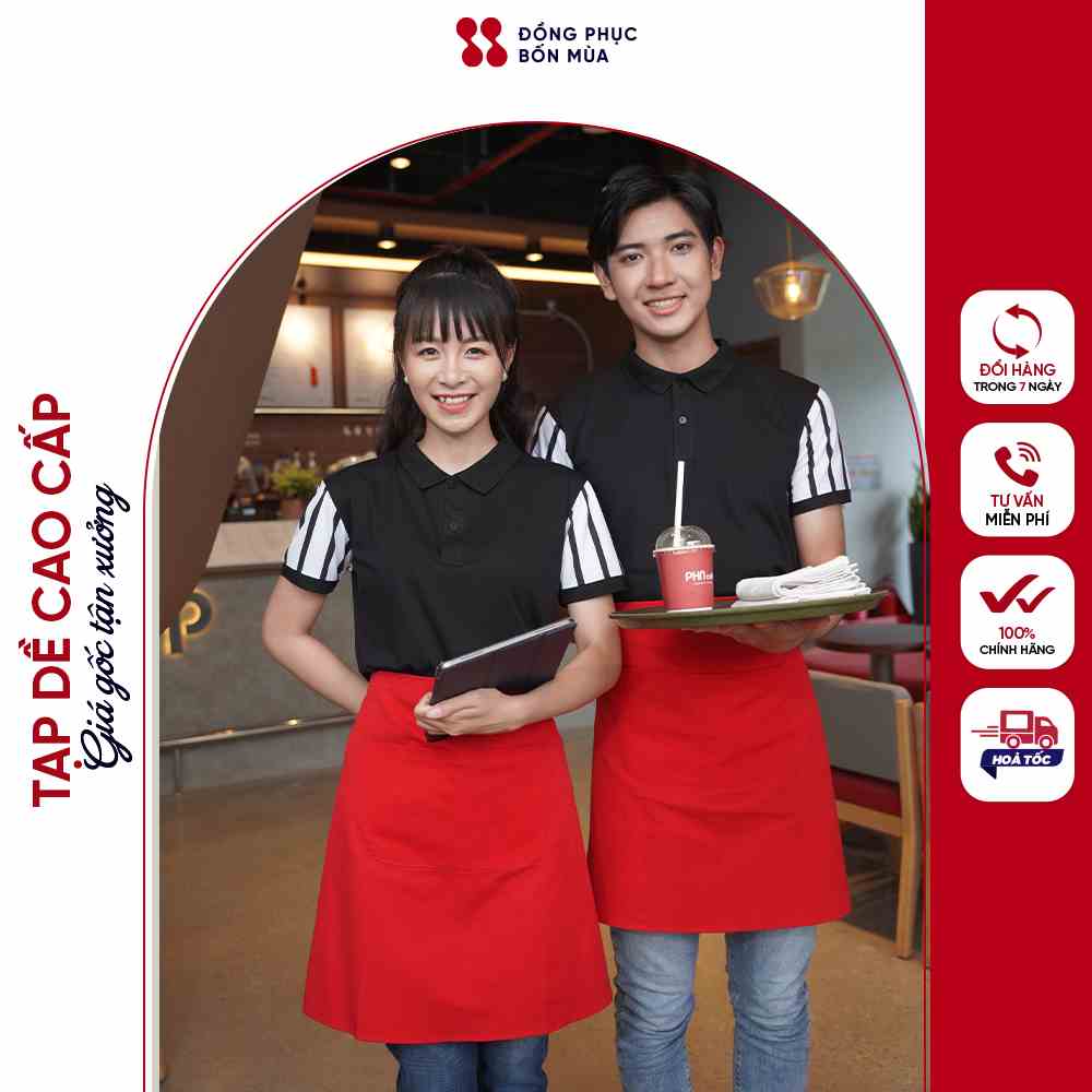 Tạp dề ngắn trơn nhiều Màu phục vụ Giá Rẻ - Tạp dề đồng phục quán cafe, làm bếp thiết kế Đồng Phục Bốn Mùa