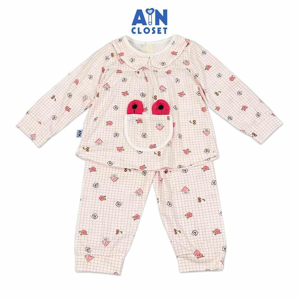 Bộ quần áo Dài bé gái họa tiết Nhà Caro Hồng thun cotton - AICDBGKIDM6U - AIN Closet