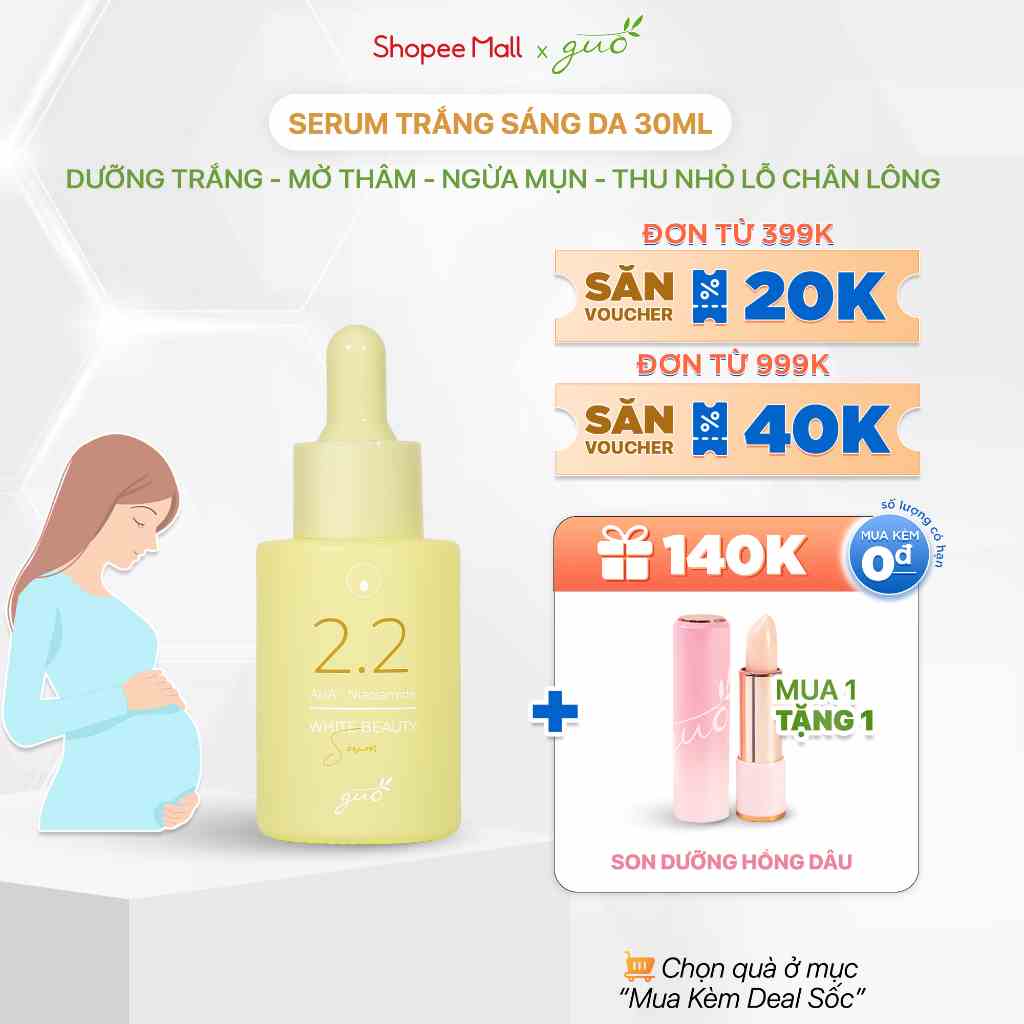 Serum Dưỡng Trắng Mờ Thâm Nám Cho Bà Bầu GUO 30ml -Mật Ong Lên Men, Thu Nhỏ Lỗ Chân Lông