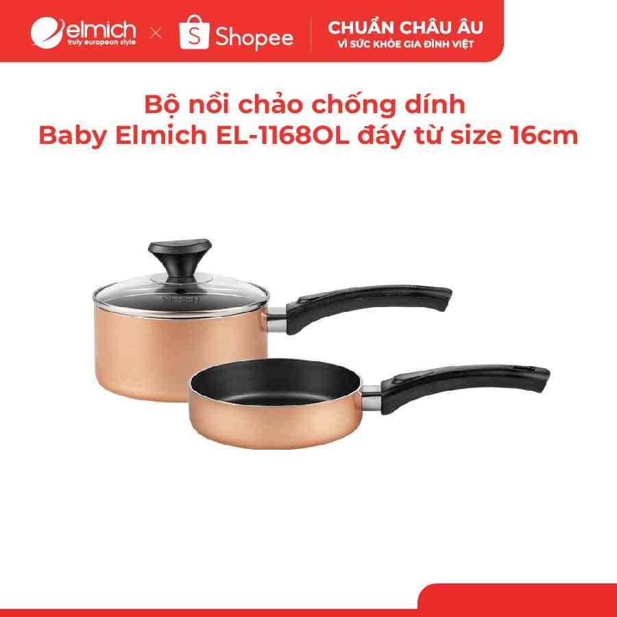 [LIFEMCMBP4 -12% đơn 250K] Bộ nồi chảo chống dính Baby Elmich EL-1168OL đáy từ size 16cm