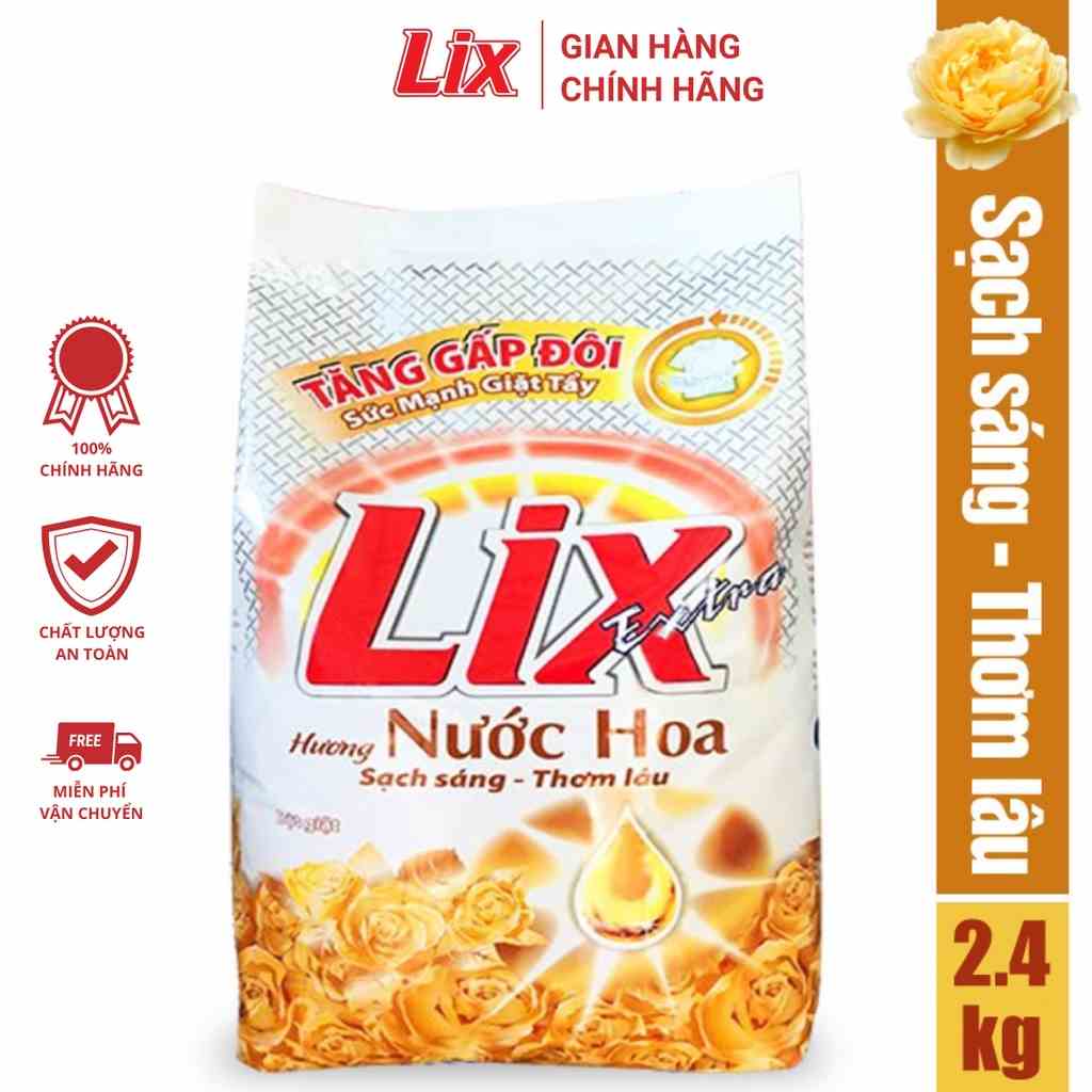 Bột giặt Lix Extra hương nước hoa 2,4Kg EH030 tăng gấp đôi sức mạnh giúp quần áo sạch thơm lâu cho giặt tay và máy