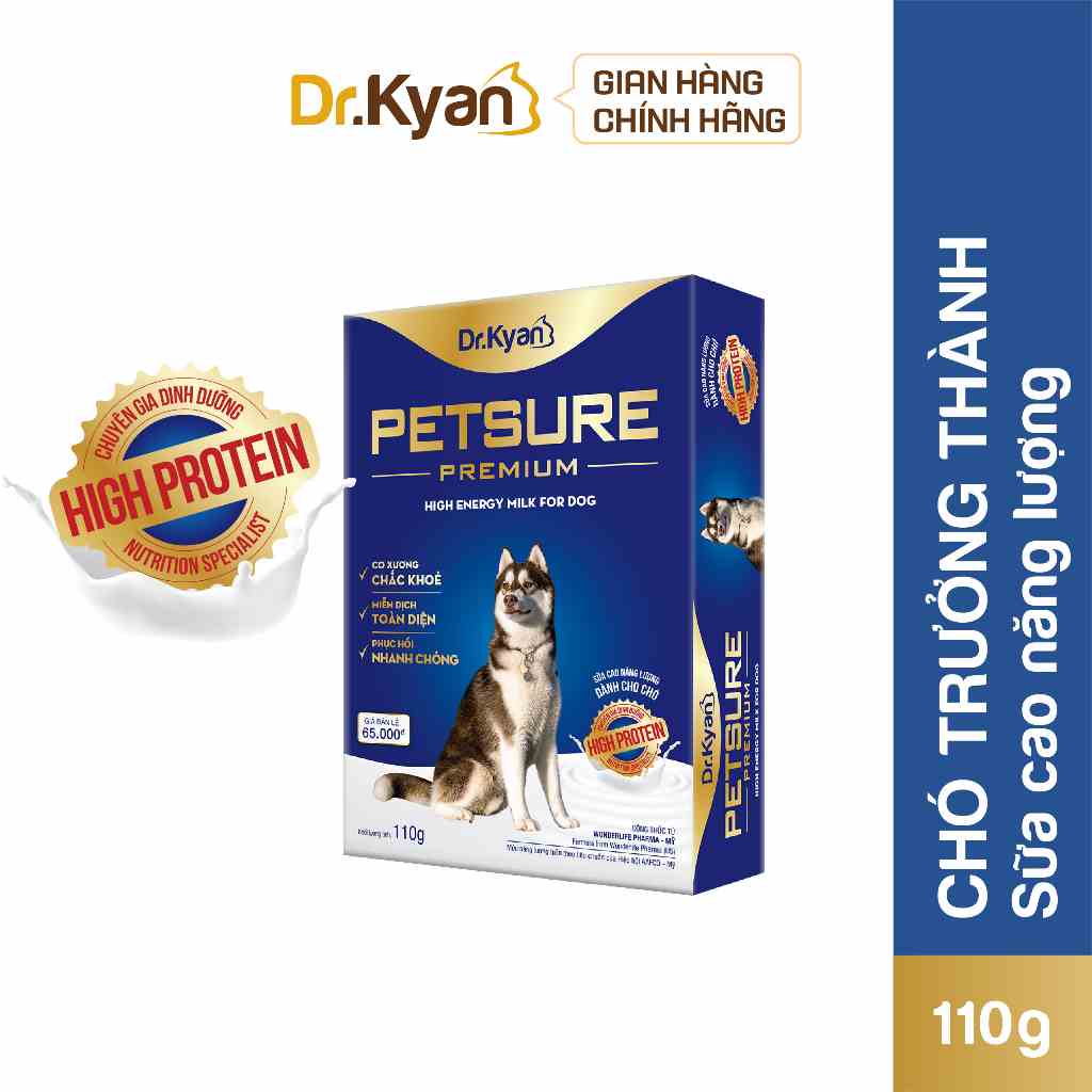 [Mã BMLTB200 giảm đến 100K đơn 499K] Dr.Kyan - Sữa bột PETSURE - Cao năng lượng cho chó hộp 110g