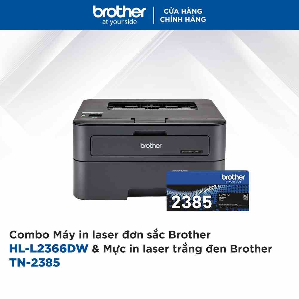 Combo Máy in laser đơn sắc Brother HL-L2366DW và Mực in laser trắng đen Brother TN-2385