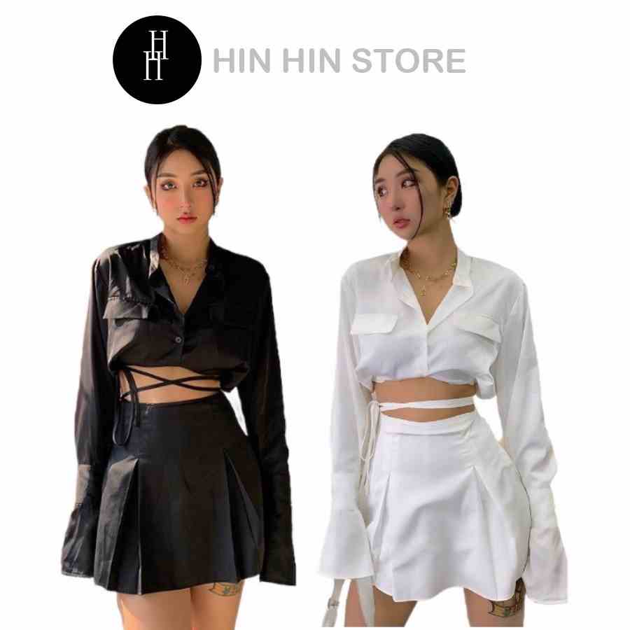 [Mã BMLTB35 giảm đến 35K đơn 99K] Set chân váy cột dây & áo sơ mi croptop tay dài HS128 Hỉn Hỉn Store