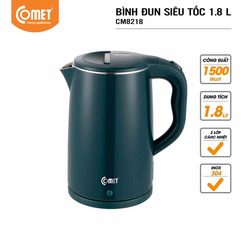 Bình đun siêu tốc inox 304 1.8L Comet CM8218N