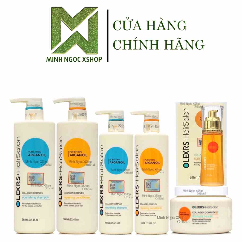 Combo dầu gội xả, kem ủ tóc, dầu dưỡng phục hồi chống rụng Olexrs Hair Salon 80ml - 500ml - 960ml