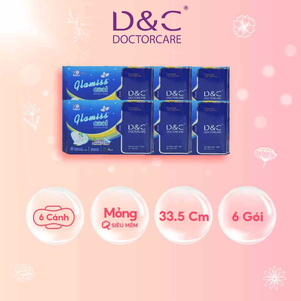 Combo 6 gói Băng vệ sinh thảo dược Glamiss Cool Extra ban đêm 33,5 cm