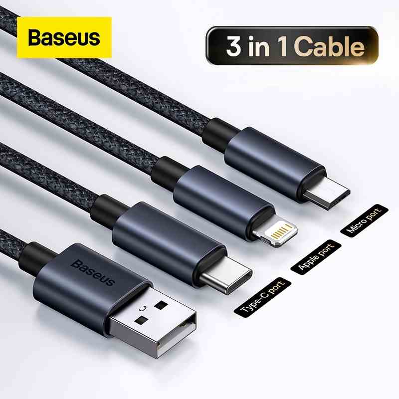 Dây Cáp Baseus 3 Trong 1 USB Sang M+C+L Cho Samsung iPhone Huawei