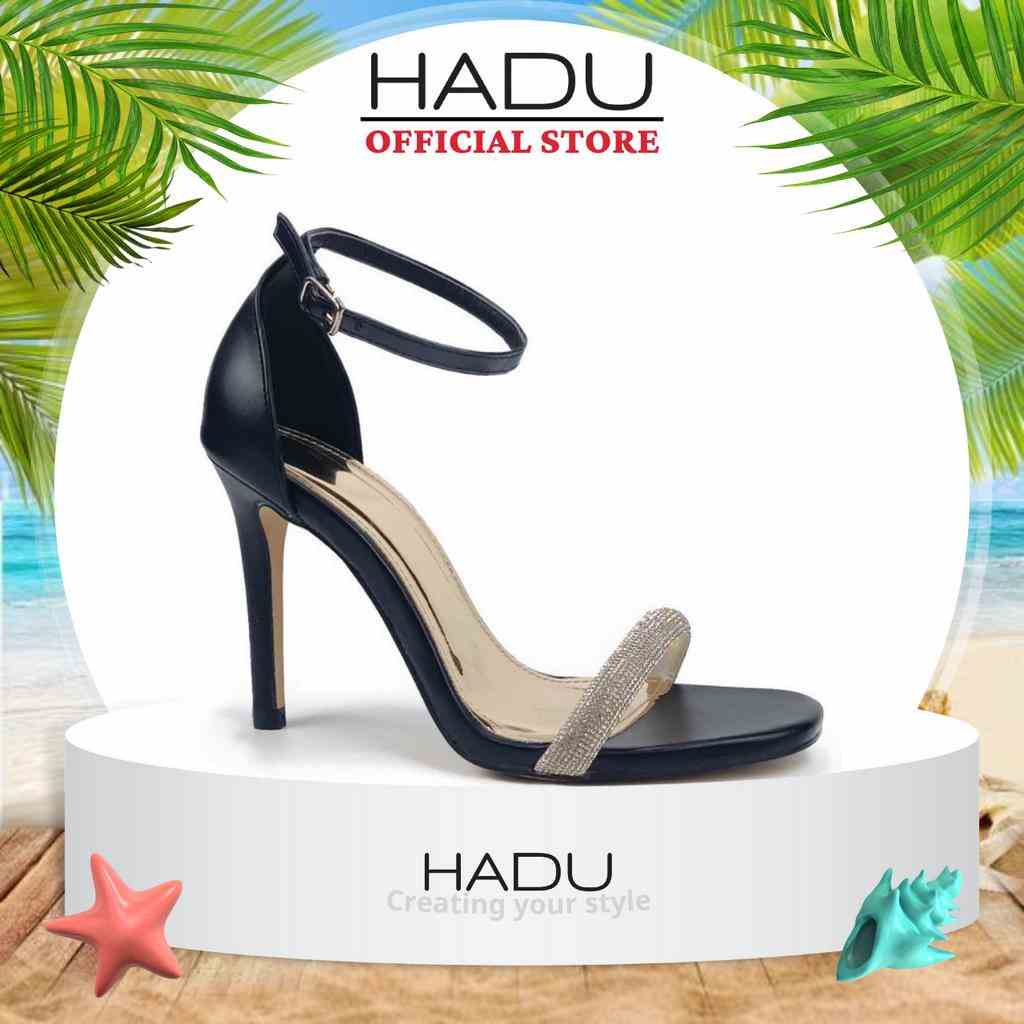 Giày Sandal Cao Gót 10P Quai Ngang Đính Đá Asley Luxurios HADU L945, Hàng Cao Cấp BH 24 Tháng