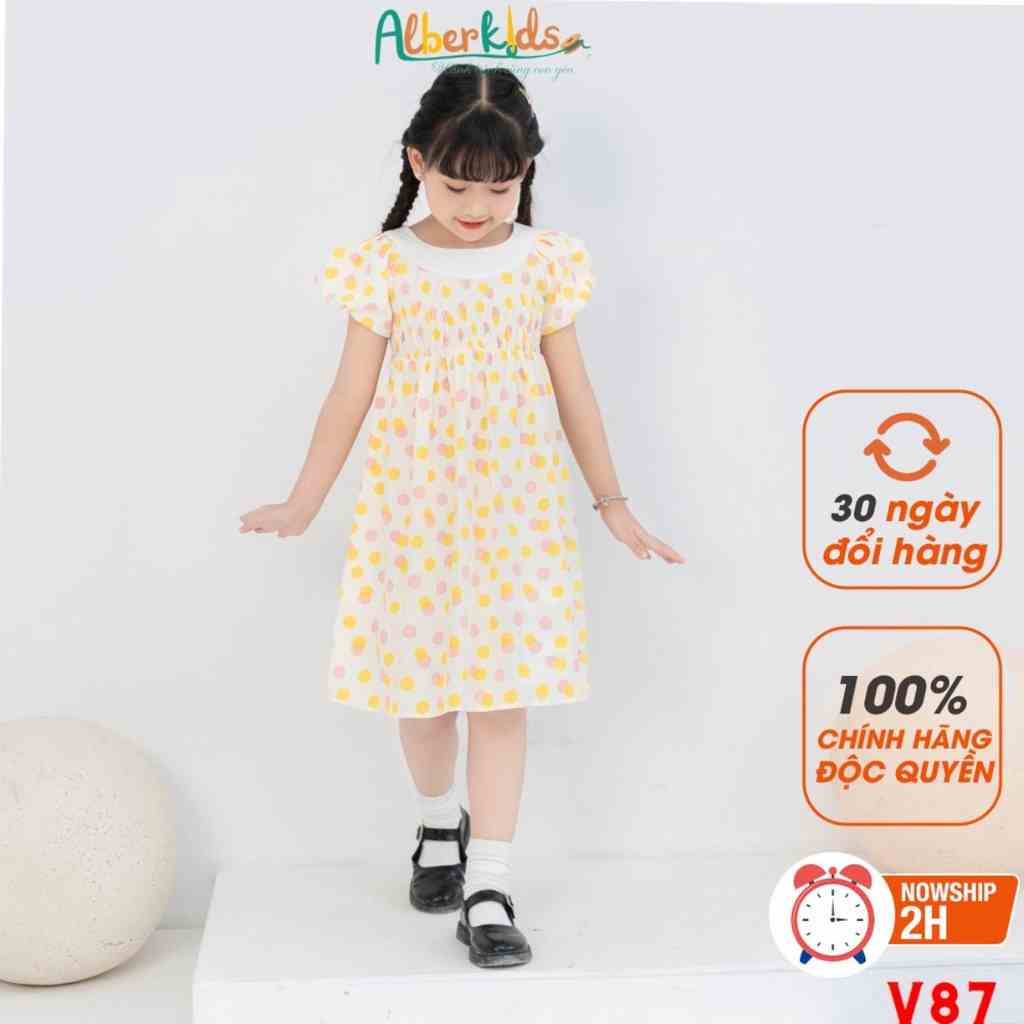 Váy cho bé gái ALBER KIDS  hoạ tiết chấm bi  xinh đẹp Vanila Dress cho trẻ em 2,3,4,5,6,7,8,9,10,11,12 tuổi [V87]