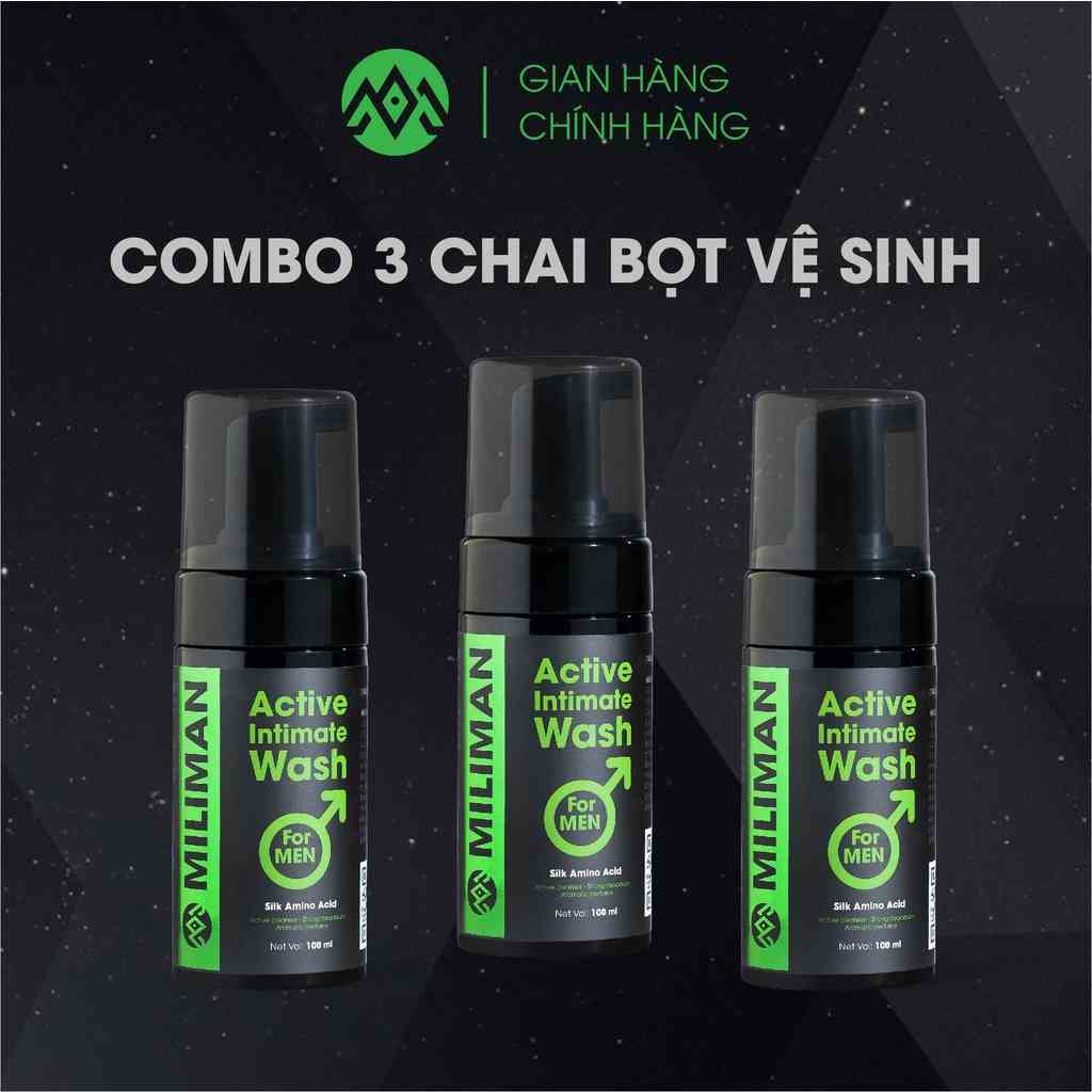 Combo 3 Chai Bọt Vệ Sinh Nam Giới MILIMAN Active Intimate Wash For Men Làm Sạch Nhẹ Nhàng, Khử Mùi Hôi 100ml