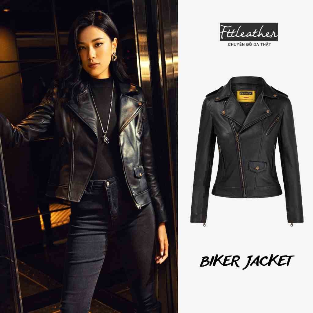 Áo Da Nữ FTT Leather Biker Jacket Da Dê Cúc Khoá Đồng Cao Cấp, Trẻ Trung, Bảo Hành Da Thật 100%