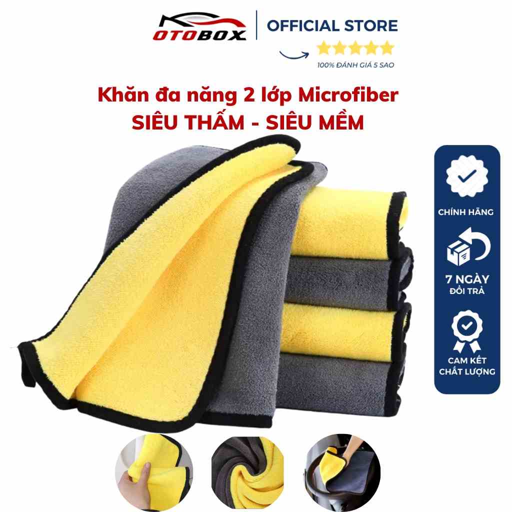 [Mã BMLTB35 giảm đến 35K đơn 99K] KHĂN LAU Ô TÔ MICROFIBER 2 MẶT 2 LỚP VÀNG GHI SIÊU DÀY DẶN THẤM HÚT TỐT DÀNH CHO Ô TÔ