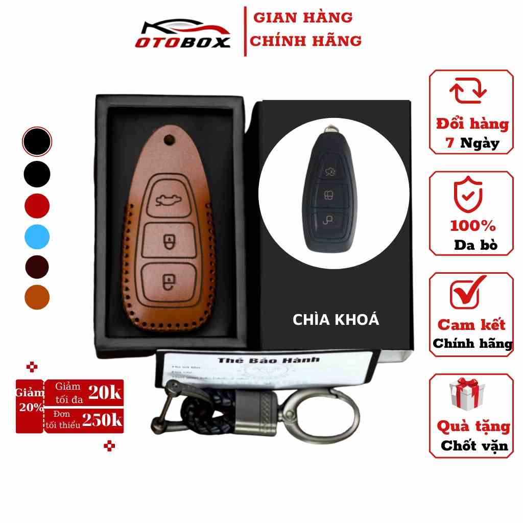 Bao da chìa khóa ô tô xe hơi Ford ecosport focus, bọc chìa khóa smartkey da thật chống xước chính hãng OTOBOX