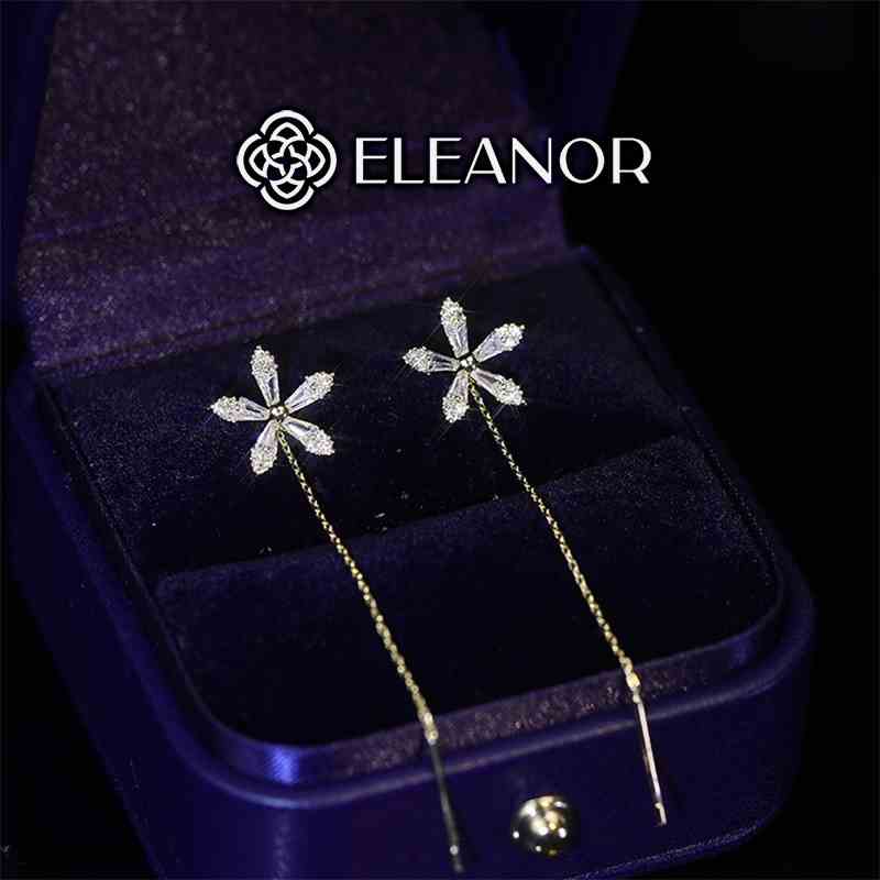 Bông tai nữ đính đá dáng thả Eleanor Accessories hình hoa 5 cánh phụ kiện trang sức 4552