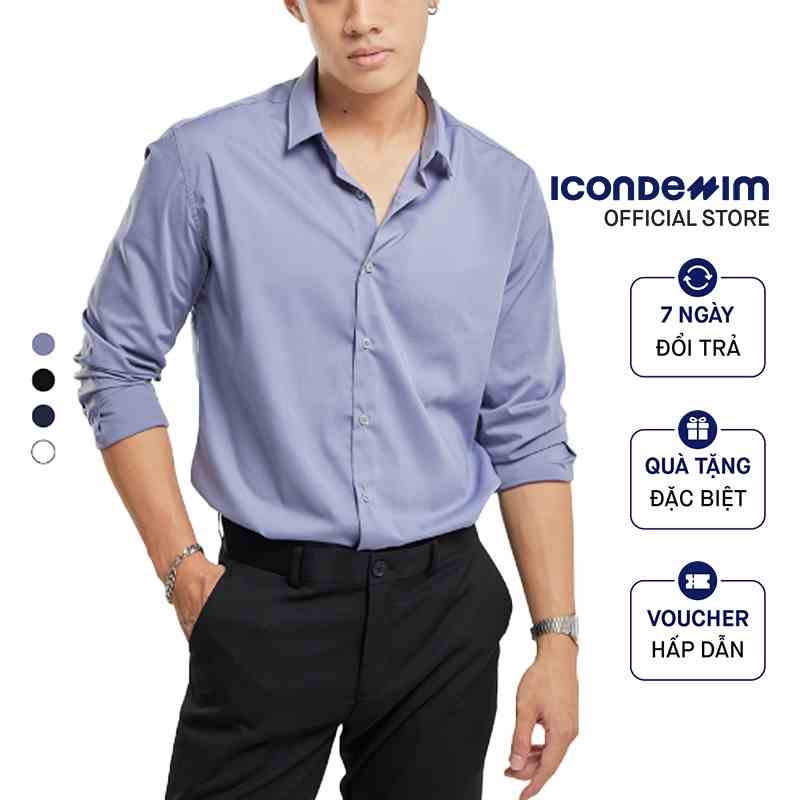 Áo Sơmi Nam Trơn Tay Dài ICONDENIM Slim Fit Silkly Thanh Lịch SMID0075