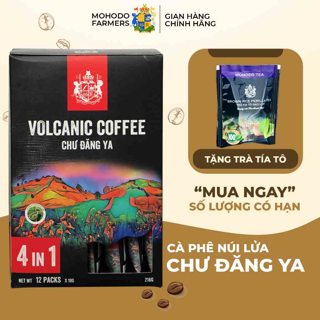 Cà Phê Mohodo Volcanic Hòa Tan 4in1 Cao Cấp Nguyên Chất Đậm Vị Từ Núi Lửa Chư Đăng Ya Hộp 216G