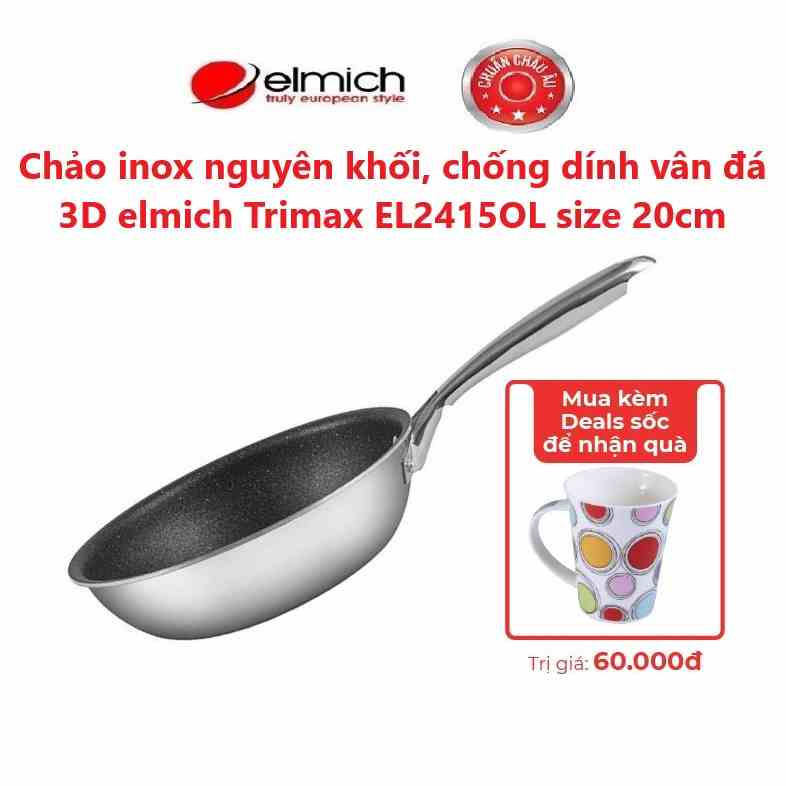 [LIFEMCMBP4 -12% đơn 250K] Chảo inox nguyên khối, chống dính vân đá 3D elmich Trimax EL2415OL size 20cm