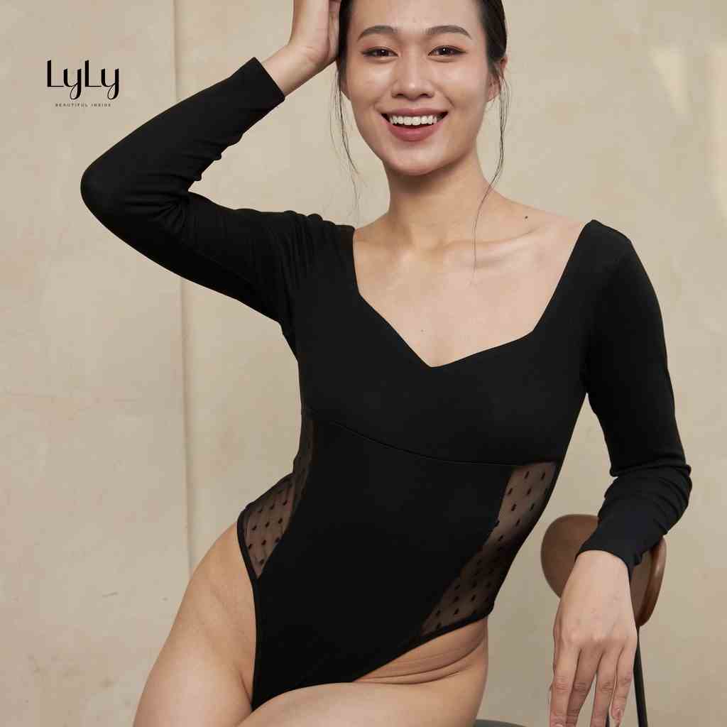 [Mã BMLTB35 giảm đến 35K đơn 99K] Bodysuit tay dài cổ V ren 2 bên sườn LyLy JM069 thun co giãn ôm sát body