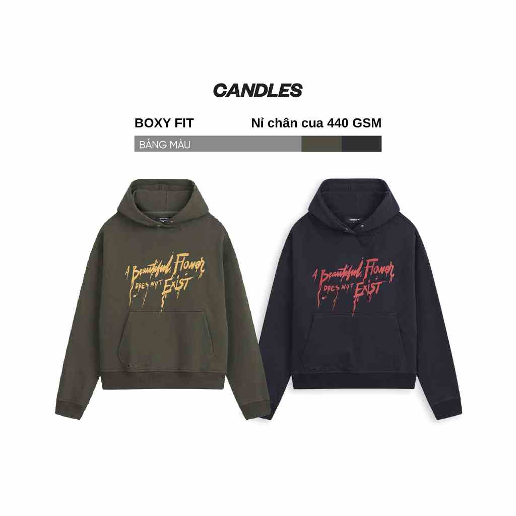 Áo hoodie nam nữ form boxy CANDLES RD MOMENT thiết kế tag collection độc đáo nỉ chân cua 440gsm chính hãng