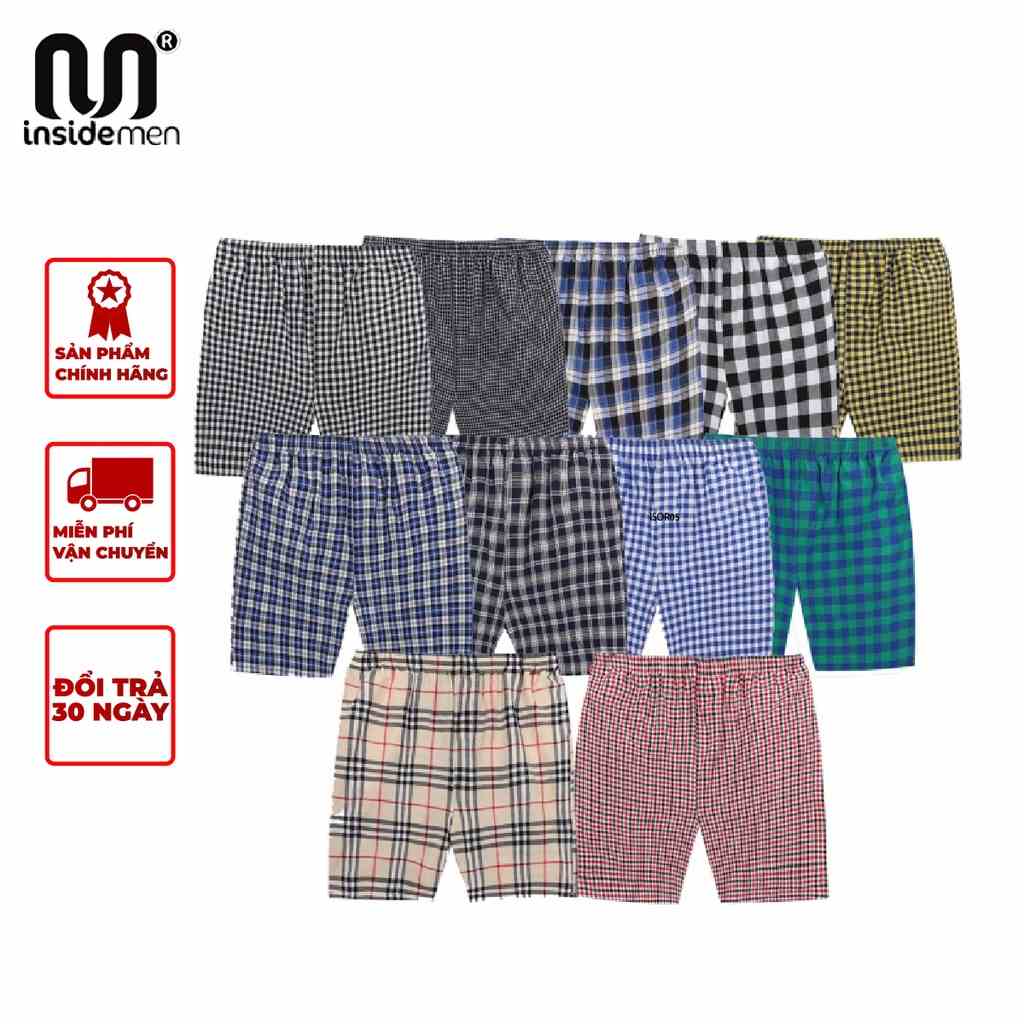 COMBO 5 quần short đùi ngủ INSIDEMEN vải cotton có túi tiện lợi thoáng mát đa dạng họa tiết kẻ caro ISOR05