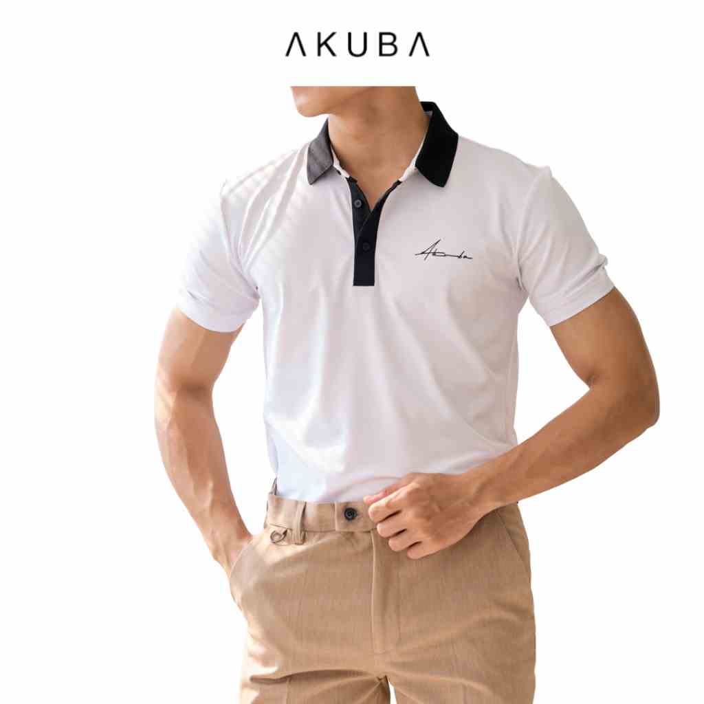 Áo polo nam vải cá sấu cotton AKUBA form slimfit, chất liệu thoáng mát, mềm mại, thấm hút mồ hôi tốt | 01J0586