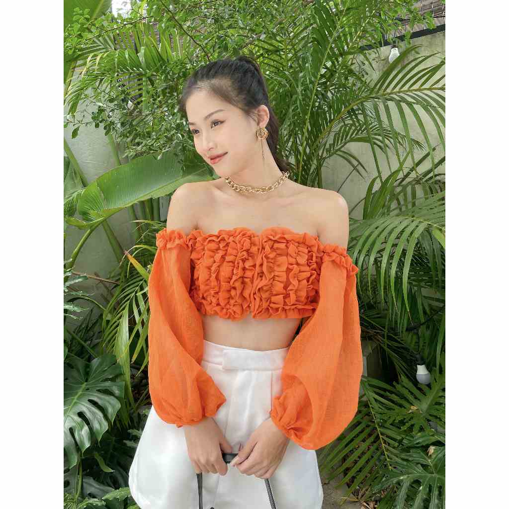 GOÛT DE JUN - Áo Croptop Voan Tay Phồng Trễ Vai - LILY TOP