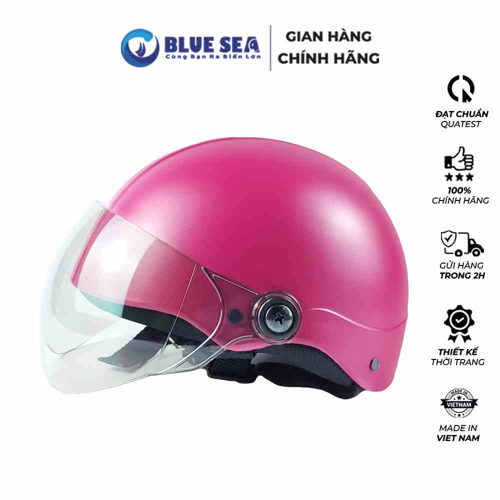 Mũ bảo hiểm 1/2 Nửa đầu BLUE SEA - A104K - Màu Hồng Đậm - FREESIZE - Có kính cao cấp - Chính hãng