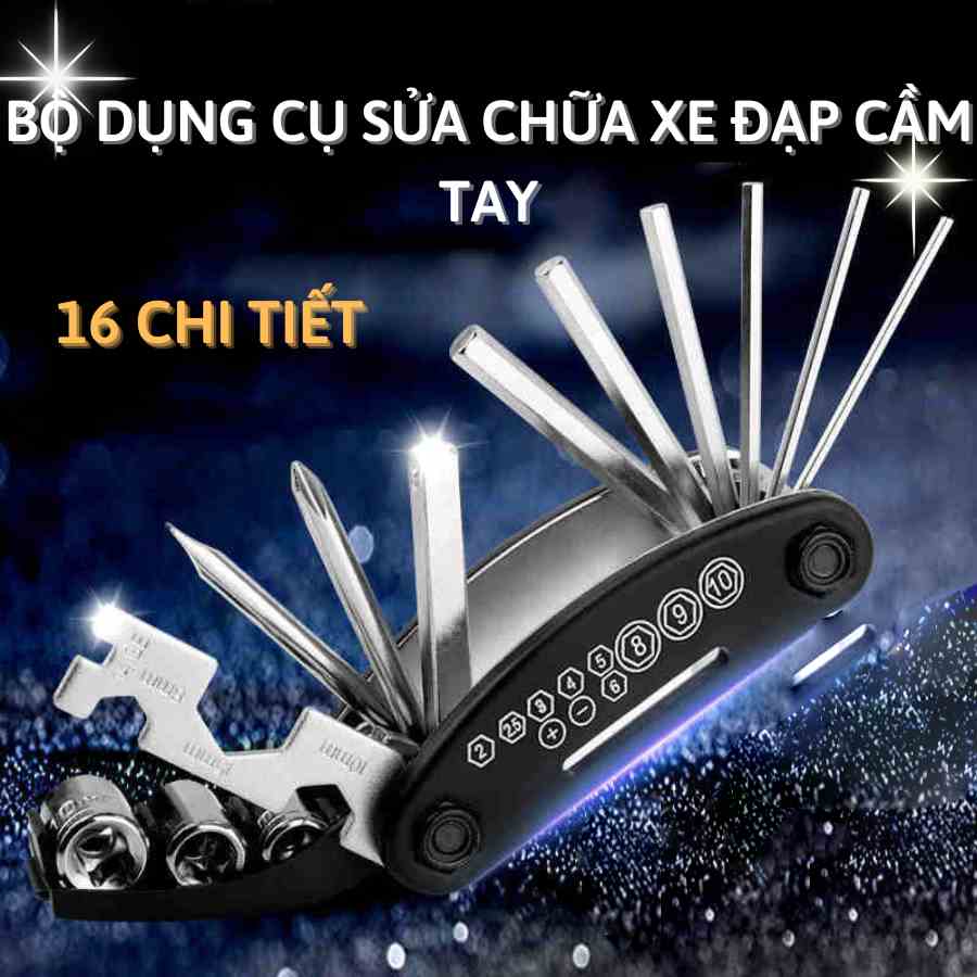 Bộ dụng cụ sửa xe đạp cầm tay 16 chi tiết, dụng cụ tua vít lục giác mini sửa xe đạp leo núi tiện lợi - Huy Tưởng