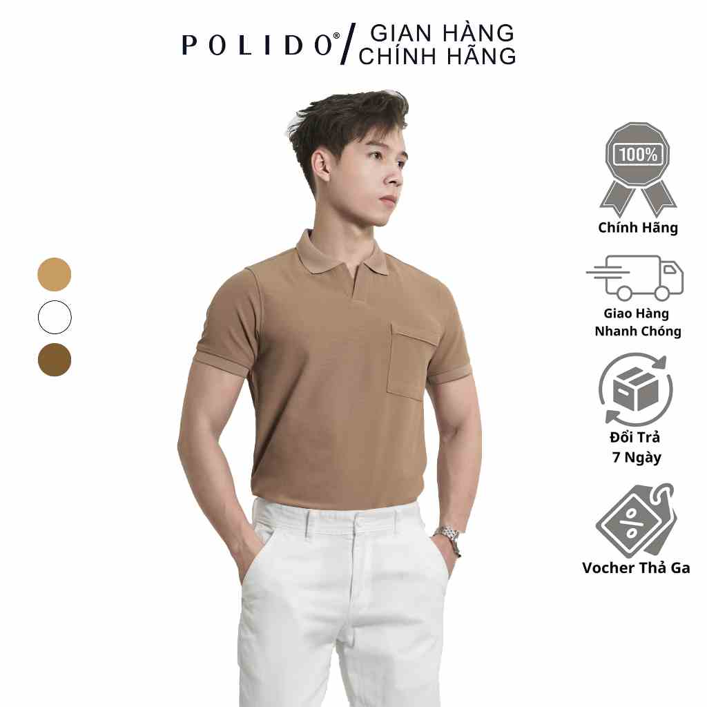 Áo Polo Cổ V Polido Nam Chất Liệu Mềm Mịn Thoáng Mát Co Giãn 4 Chiều Thấm Hút Mồ Hôi Tốt Thời Trang Cho Nam Hiện Đại