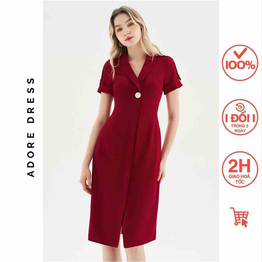 Đầm midi dresses tuytsy trơn đỏ cổ 2 ve 311DR2008  ADORE DRESS