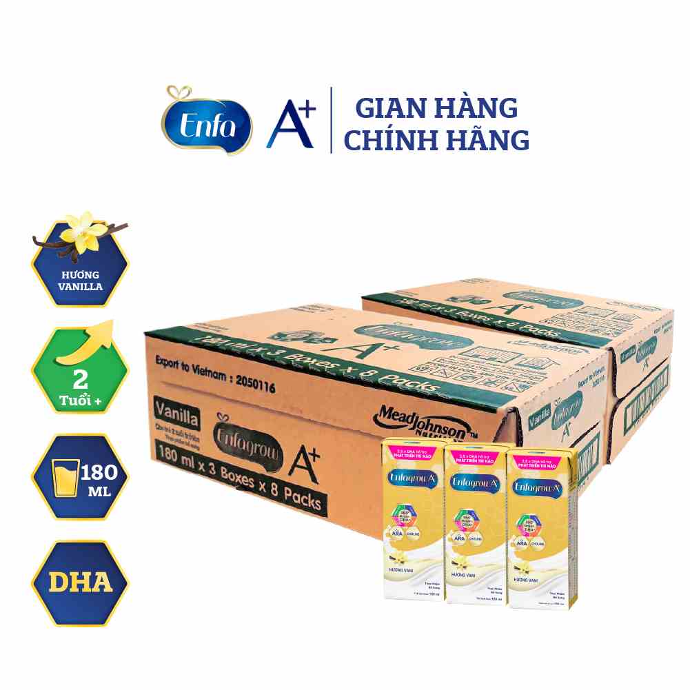 Bộ 2 Thùng 24 hộp Sữa pha sẵn Enfagrow A+ 360° Brain DHA+ - Hộp 180ml