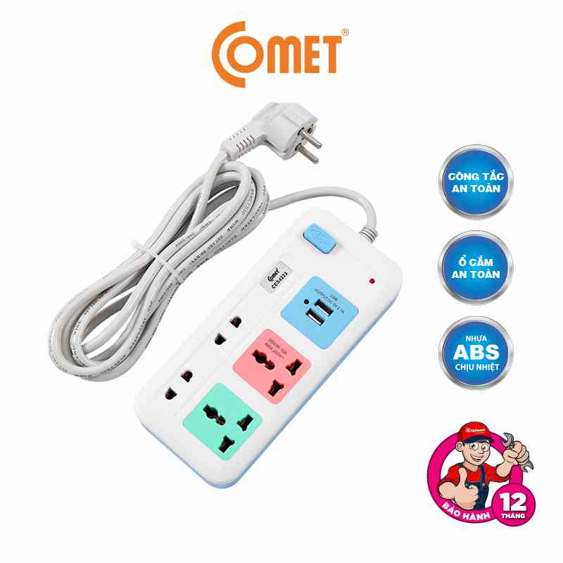 Ổ Cắm Điện Đa Năng COMET Dây 2m/3m/5m, Công Suất 2500w/1800w, Ổ Cắm Đa Năng, Chống Cháy, Chịu Nhiệt Cao, Công Tắc On/Off