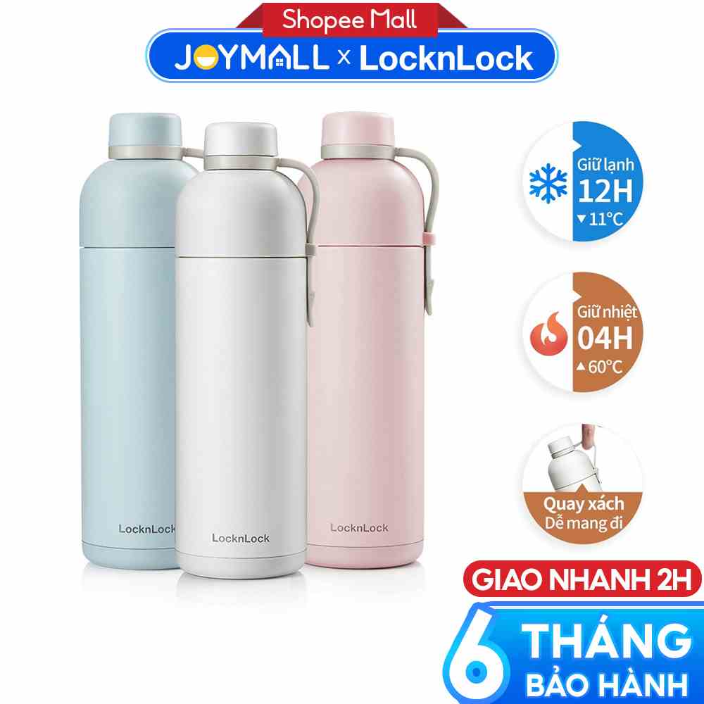 Bình giữ nhiệt LocknLock Belt Bottle LHC4267 490ml - Hàng chính hãng có quai xách, miệng rộng có thể cho đá - JoyMall