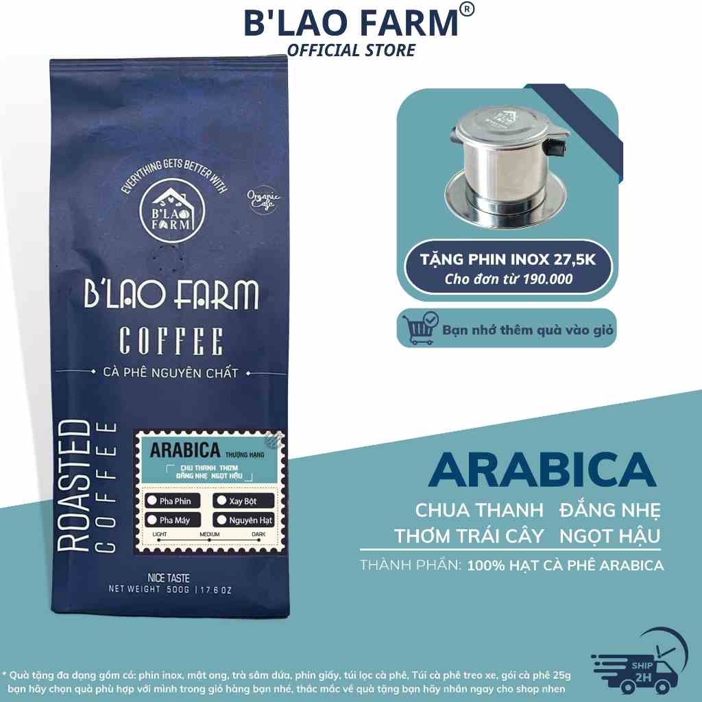 Cà phê ARABICA CẦU ĐẤT BLao Farm rang mộc nguyên chất hậu vị ngọt thơm quyến rũ túi giấy 250g/500g