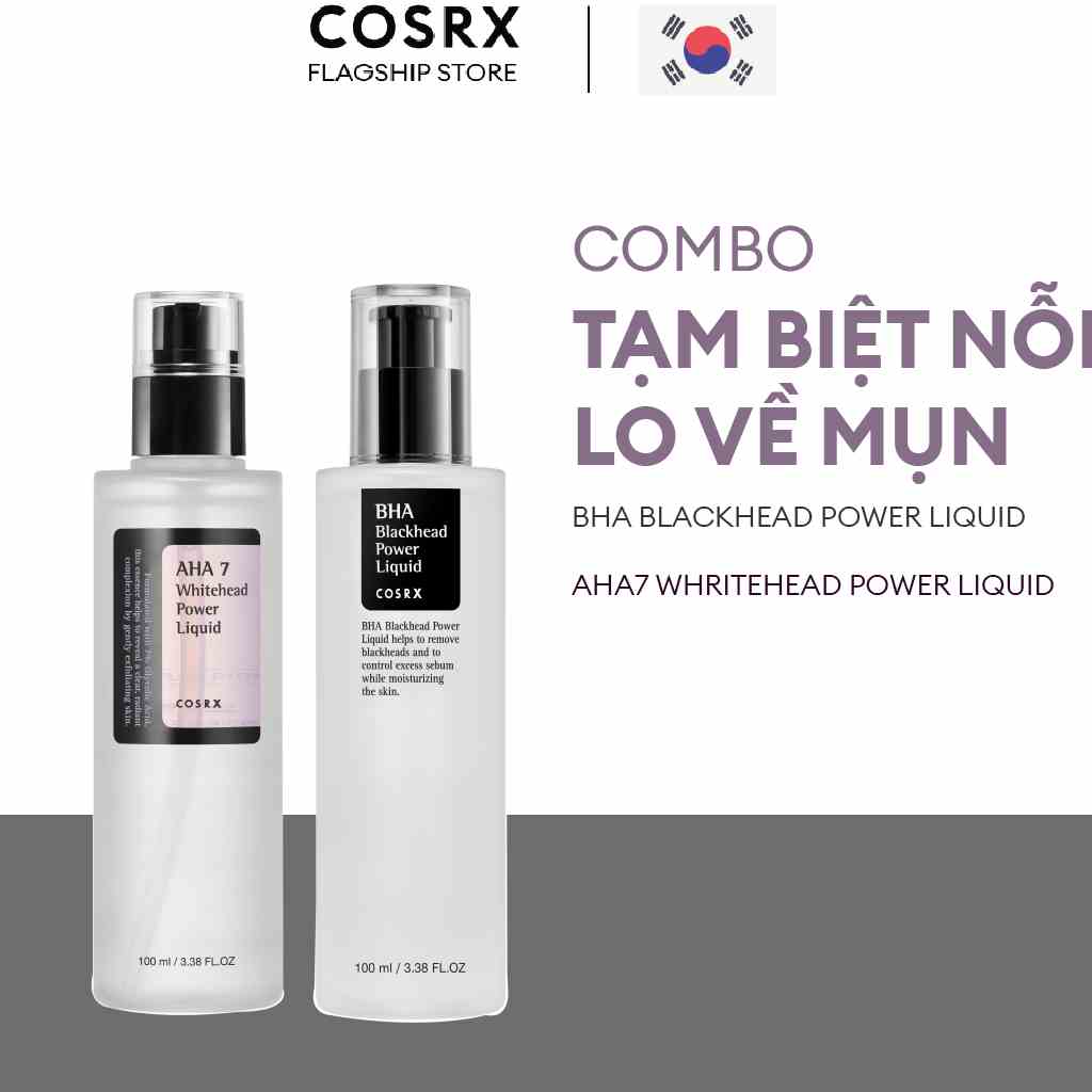 Combo Dung Dịch Tẩy Tế Bào Chết Hoá Học 7% AHA COSRX Whitehead Power Liquid Exfoliator 100ml + 4% BHA COSRX Blackhead