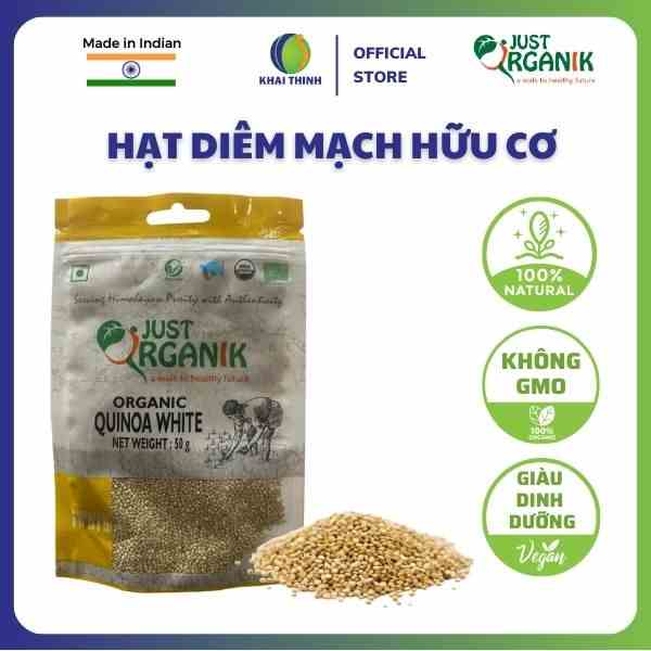 Hạt Diêm Mạch Quinoa Trắng Hữu Cơ Just Organik Quinoa White Nhập Khẩu Ấn Độ Dinh Dưỡng Cho Người Ăn Kiêng Mẹ Bầu 50g