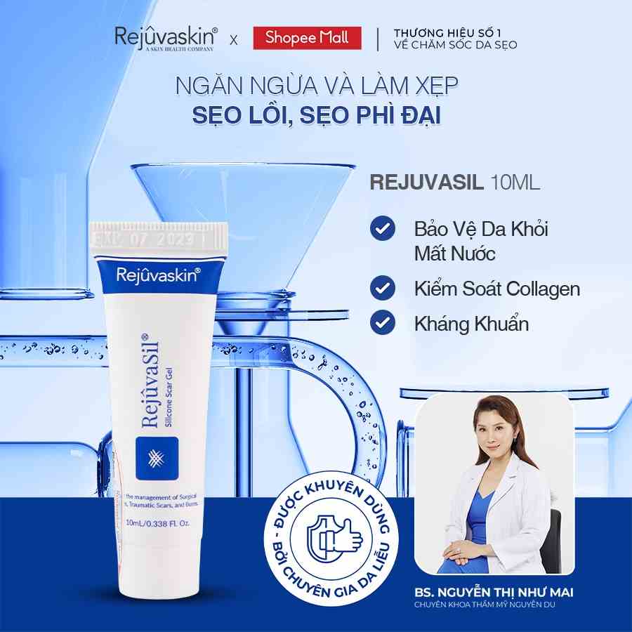 Gel ngăn ngừa sẹo và làm xẹp sẹo lồi, sẹo phì đại Rejuvaskin Rejuvasil Silicon Scar 10ml - DH Beauty