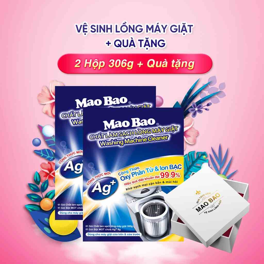 Combo 2 Hộp Bột Tẩy Vệ Sinh Lồng Máy Giặt Mao Bao 306g + Quà tặng - Khử mùi, nấm mốc, tẩy cặn bẩn hiệu quả