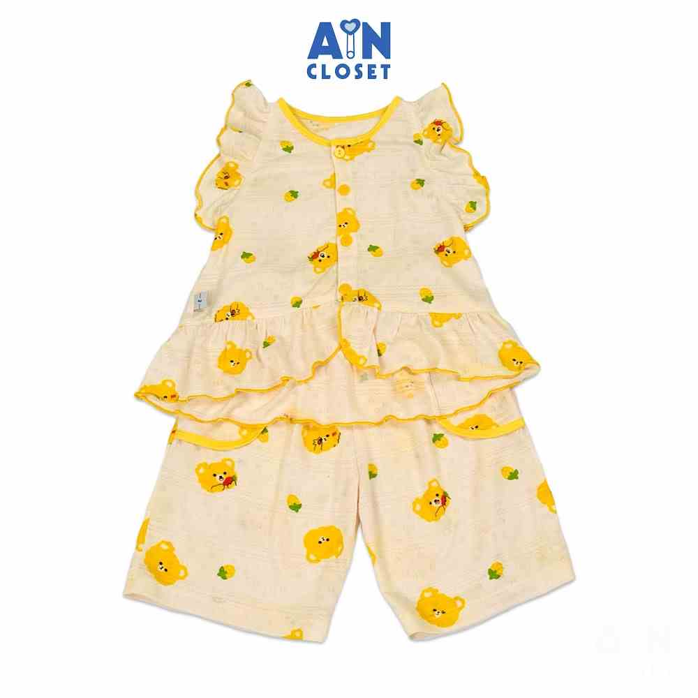 Bộ quần áo Lửng bé gái họa tiết Gấu Dâu Vàng thun cotton - AICDBGQK85IL - AIN Closet